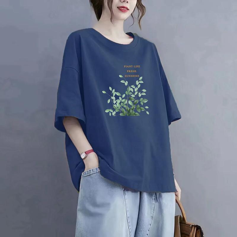 Women T-shirt for Summer Large Size Cotton Shirt Soft Loose Printed Casual Comfortable Pullover T-shirt Top