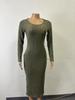 2025 Autumn/Winter Bestseller: European and American Women's Long-Sleeved Round Neck Slit Knit Dress.