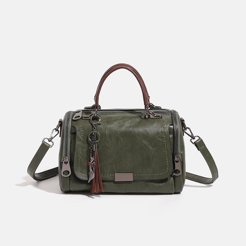 Spring Easy To Wear Vintage One-shoulder Slant Span Boston Pillow Bag Women's Hand-held Fringe Bag
