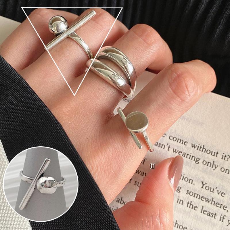 

Корейское посеребренное винтажное кольцо-кроссовер из серебра S925 - Женское открытое кольцо круглой и квадратной формы для указательного пальца Adjustable Opening