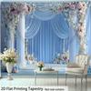 Blue Wedding Arch Tapestry, Floral Decoration With Pink And White Roses, Romantic Wall Hanging For Bedroom Living Room