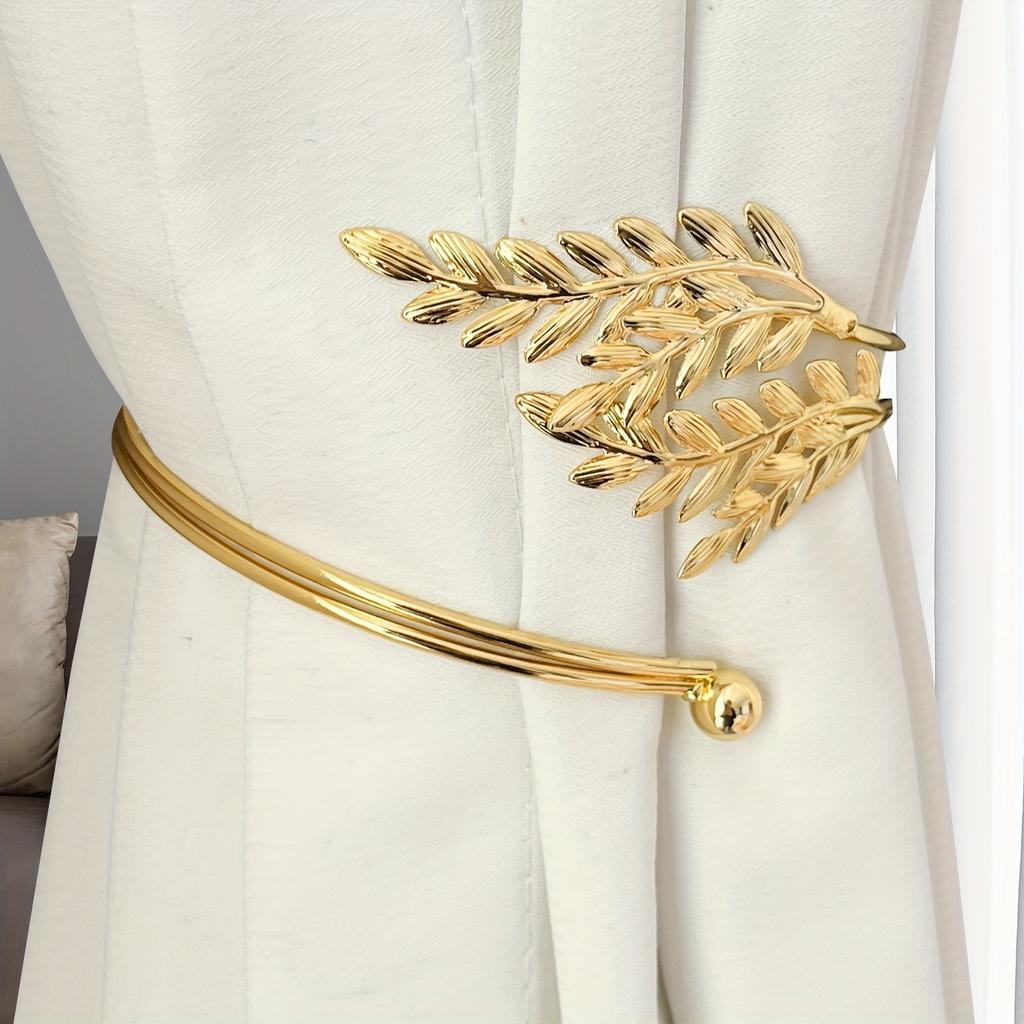 2 st Gyllene Legering Gardinbindare Elegant Bladdesign för Sovrum, Vardagsrum och Matsal Dekor, Lyxig Heminredning
