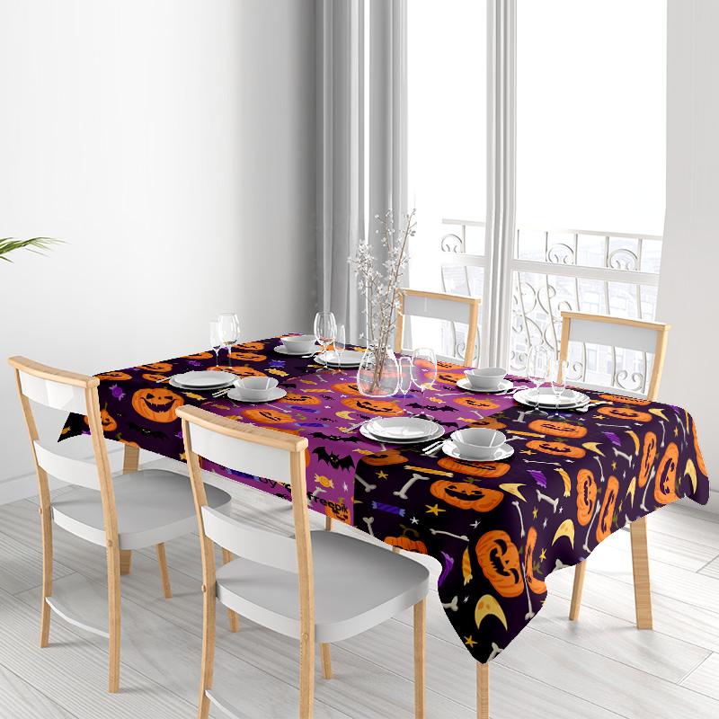 Halloween-themed tablecloth with pumpkins and bats in purple color, suitable for party decoration or home use buy now!