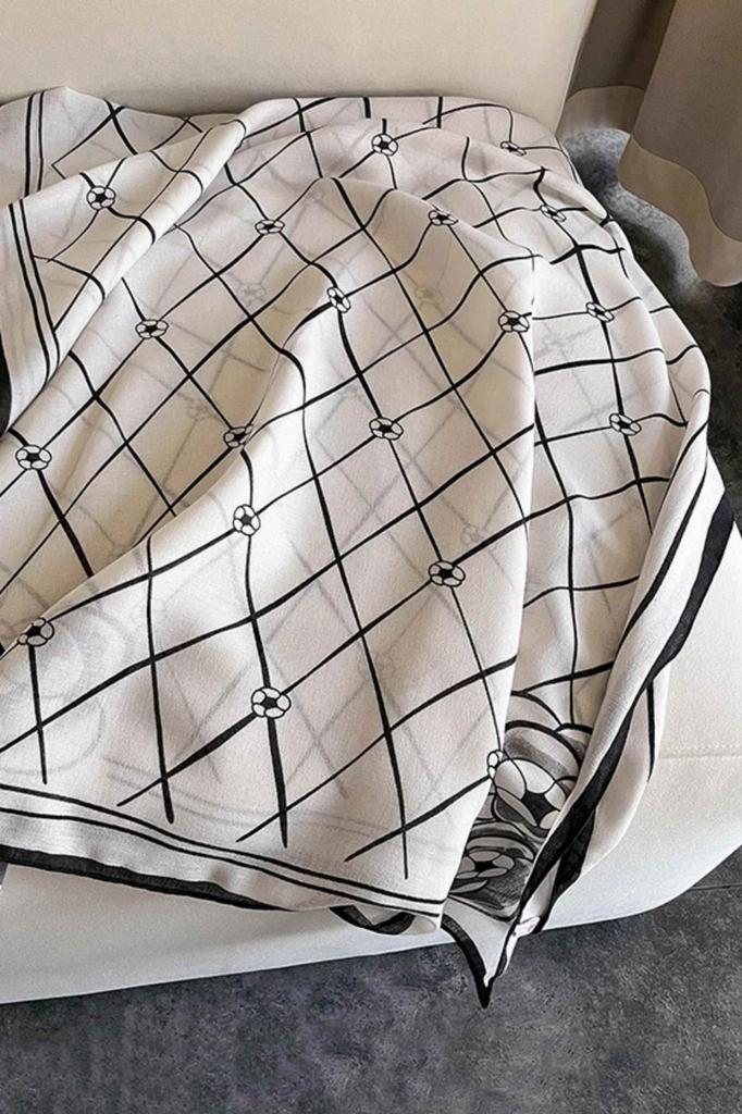 Light Scarf with Black Geometric Pattern - 180X90 , 100% Viscose