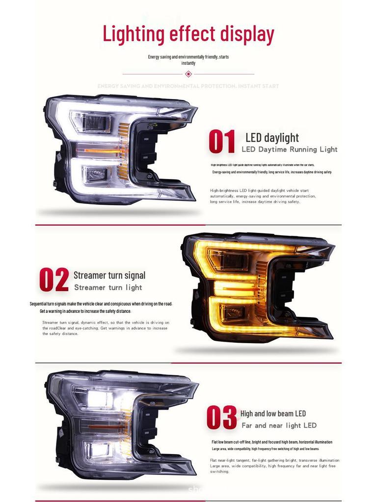 Ford Raptor F150 Headlight Assembly: Premium LED DRL & Sequential Turn Signal