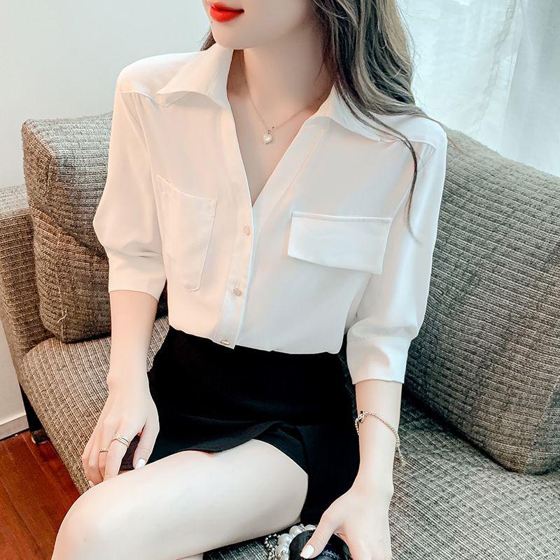 

2024 Spring Chiffon Women s Short-Sleeve Shirt – Elegant Summer Professional Top XL