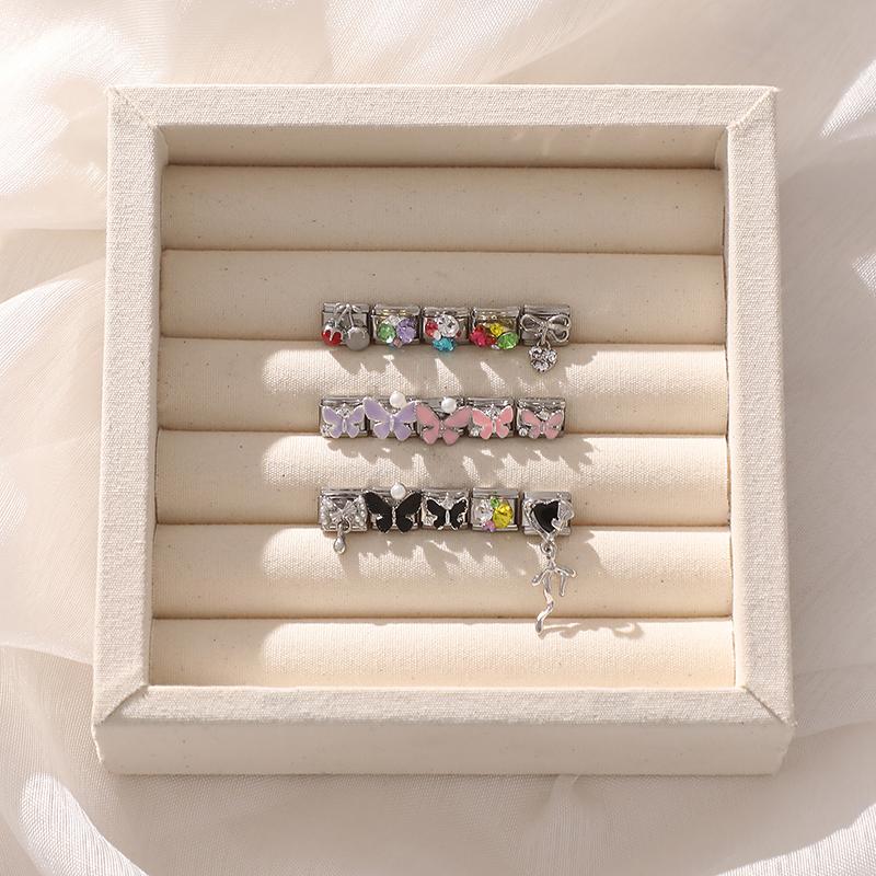 Shiny Colorful Crystal Butterfly Bow Knot Heart Italian Charm Links Fit 9mm Stainless Steel Bracelet Women Y2K DIY Making Gift