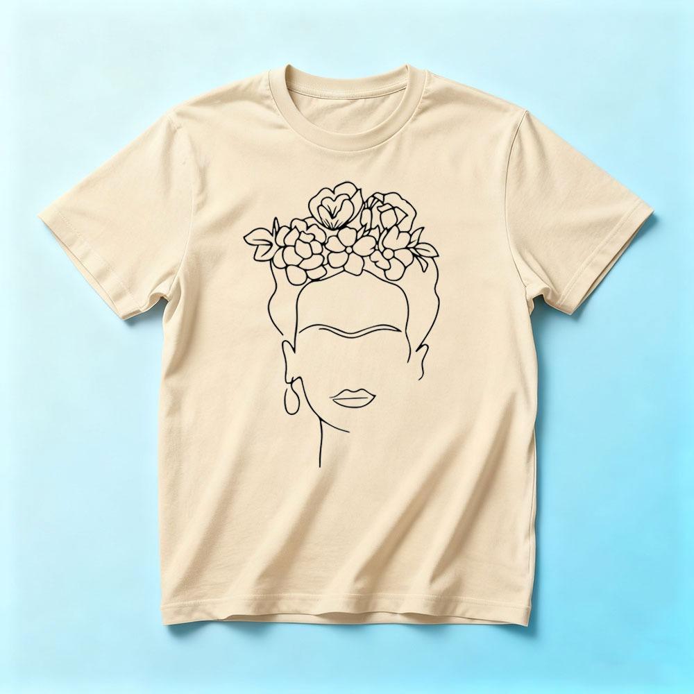 Frida Face Line Art Shirt Frida Kahlo Salute and Remember The Clothing Frida Kahlo Portrait T-shirt Simple Casual Women Tee Tops M