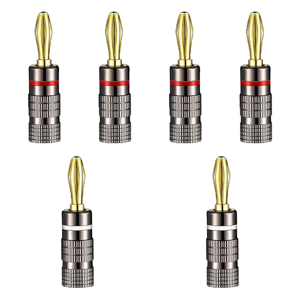 Banana 24k Gold Easy Convenient to for Audio Speakers and Amplifiers Red Plugs, Plated, Installation, Use, (3 Pairs + Black)
