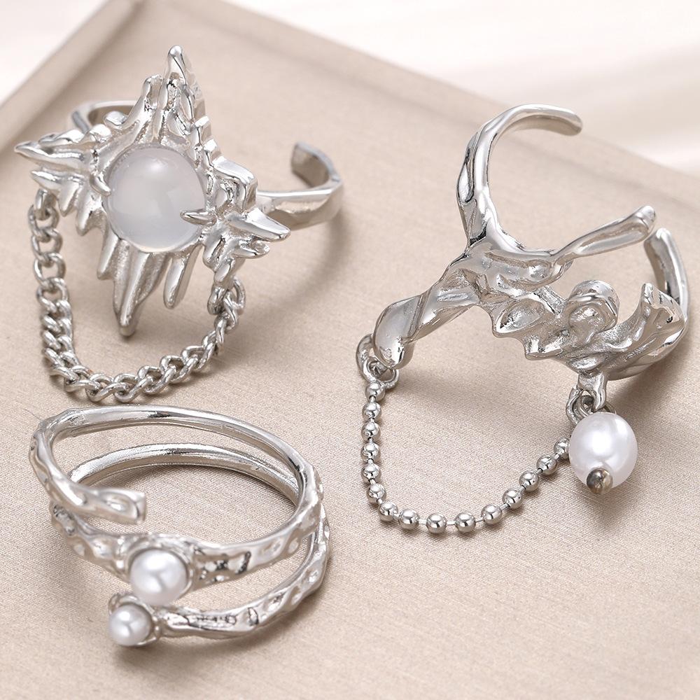 Vintage Irregular Zircon Open Ring for Women Men Punk Gothic Sliver Color Crystal Adjustable Couple Rings Y2K Egirl Zircon Gifts