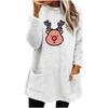 Women's Christmas Deer Print Fleece Sweatshirt, Loose Fit, Long Sleeve, Round Neck, with Pockets.
