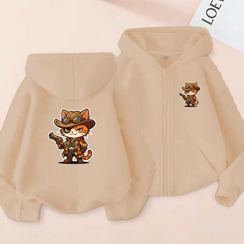 2026 New Style Children's Sporty Zippered Hooded Sweatshirt Casual Jacket with Cartoon Lizard Pattern for Ages 3 To 12