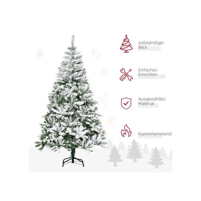 HOMCOM Sapin De Noël Artificiel, Effet Neige, Ignifuge, Construction À Charnières, Vert/blanc