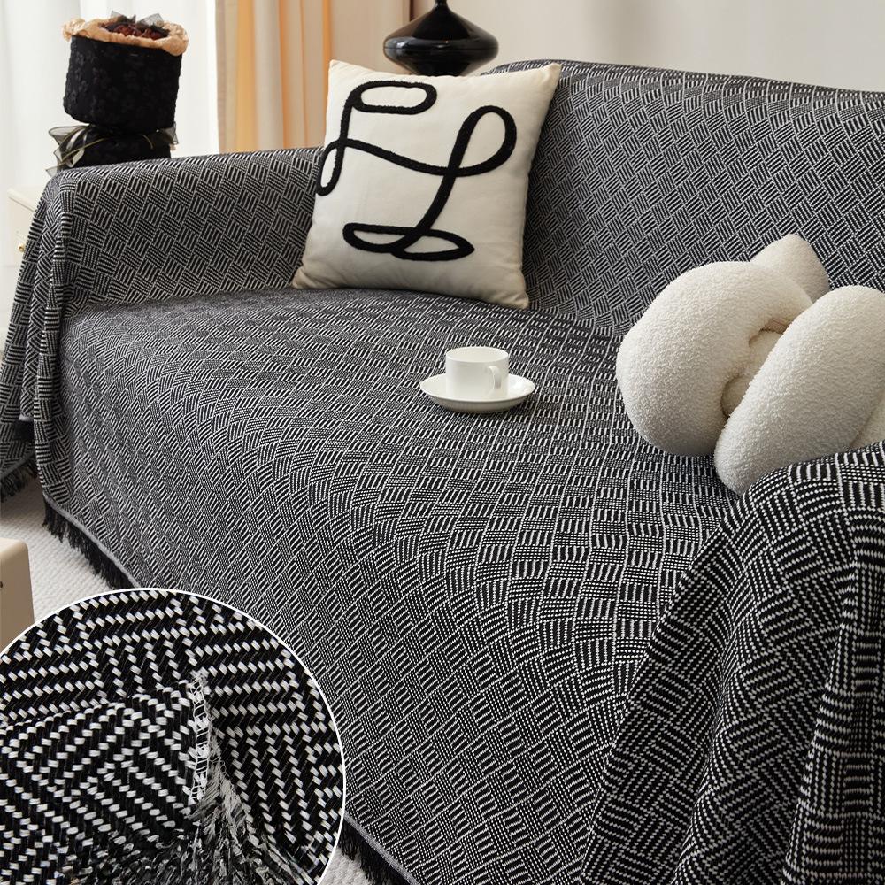 

Nordic Cotton and Linen Oblique Mesh Sofa Towel Simple Modern Sofa Cover Cloth Four Seasons Universal Cotton 180x380