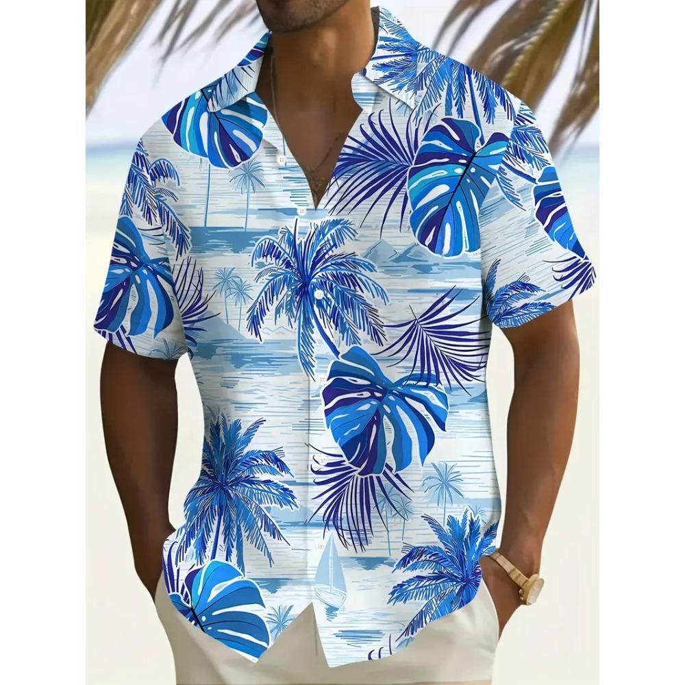 Outdoor Shirt Short Sleeve Summer Beach Wind Casual Tops Shirt Landscape Printed Pattern Large OverSize Loose Men's Clothing