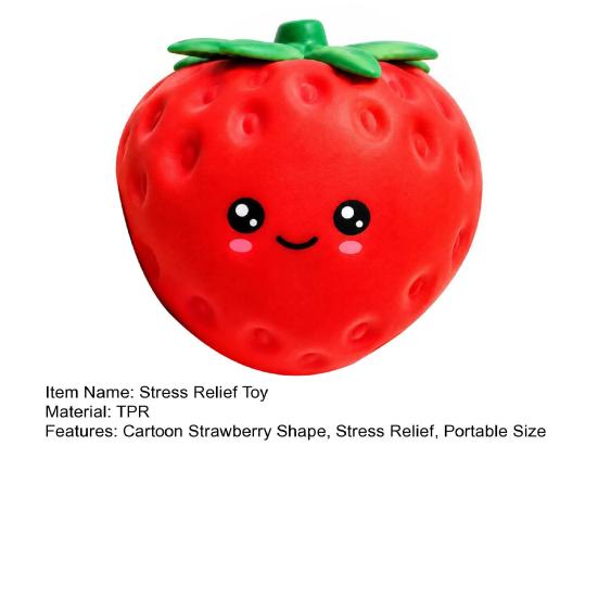 Portable Stress Reliever Cartoon Strawberry Relief Toy Giant Squeeze Fake Safe Toy Fruit Sensory Fidget for Home Office School Adult