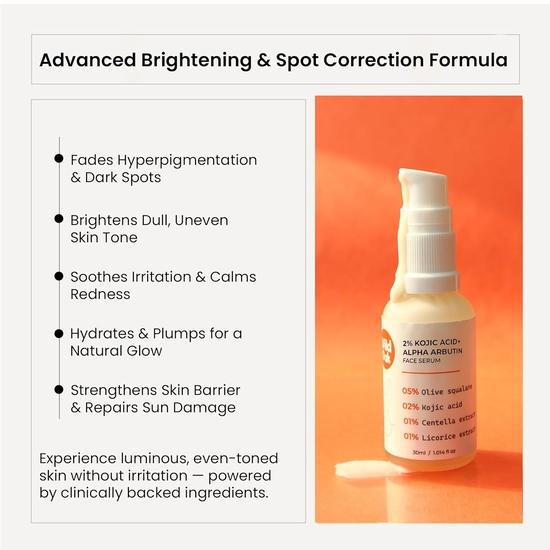 WildOak 2% Kojicsyra + Alpha Arbutin Ansiktsserum för Hyperpigmentering & Mörka Fläckar | Centella för Kraftfull Hudbarriär | 30ml