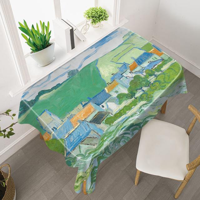 Van Gogh Starry Sky Tablecloth Light Luxury Oil Painting Art Studio Sunflower Famous Painting Waterproof Table Mat Tablecloth