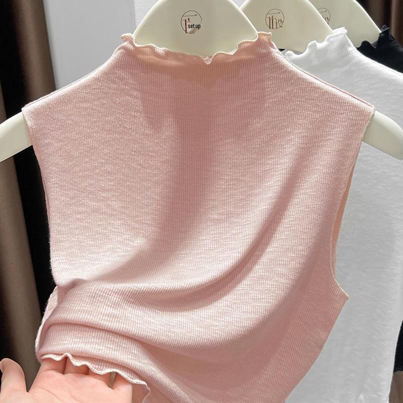 

Женский высококачественный универсальный вязаный жилет без рукавов с полувысоким воротником для осени и зимы розовый