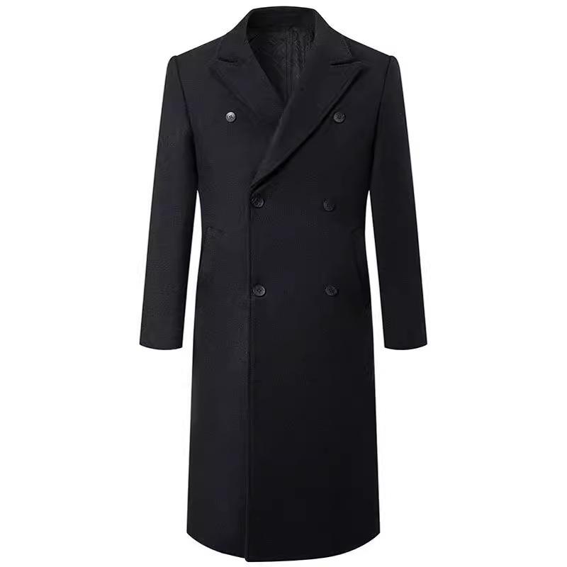 Outono e inverno espessado acolchoado extra longo joelho casaco de lã masculino trespassado fino trench coat