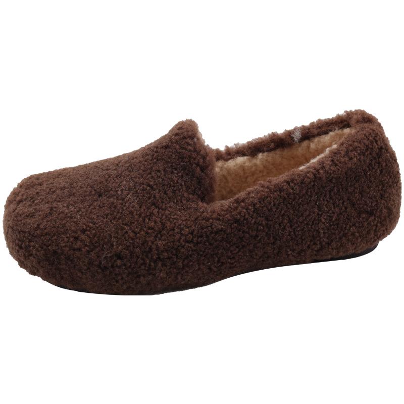 Fashion Plus Size Flat Shoes New Round Toe Deep Mouth Suede Warm Cotton Shoes for Autumn and Winter