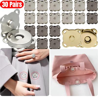 30 Sets Magnetischer Druckknopf 18mm Magnetischer Knopf für Kleidung Taschen Geldbörsen Aufnähen von Magnetischen Druckknöpfen für Stoff DIY Basteln(Silber,Gun Color,Helles Gold)