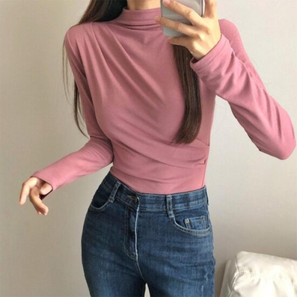 New Arrivals Open Run Women High Neck Slim FiT Basic Long Sleeve T shirT