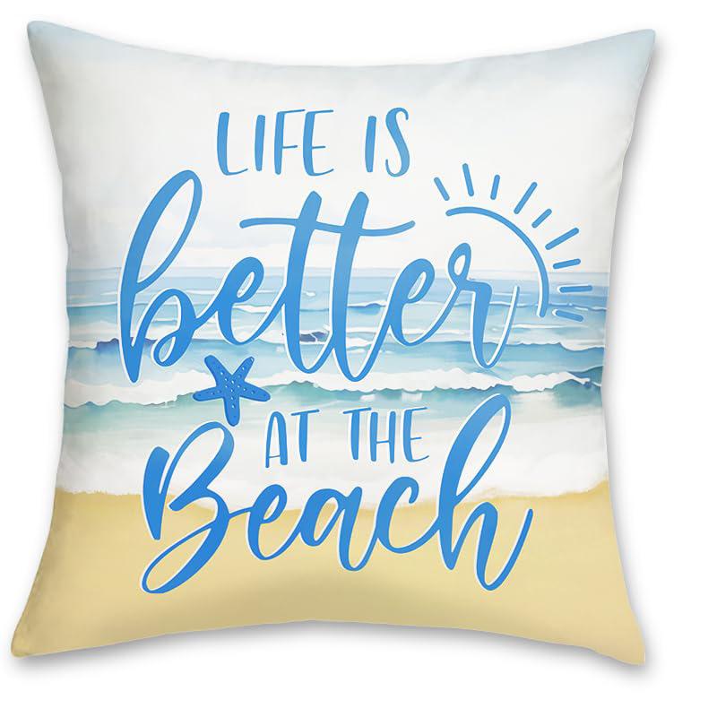 Home Decor Life Better At Beach Pillow Covers Pattern Cushion Cover Suitable For Sofa Bedroom Car Pillow Cover