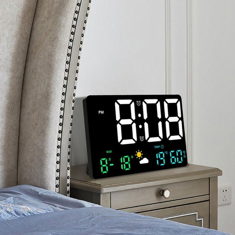 Large Digital LED Wall Desk Clock Calendar with Alarms,Temperature Thermometer for Bedroom Room Table