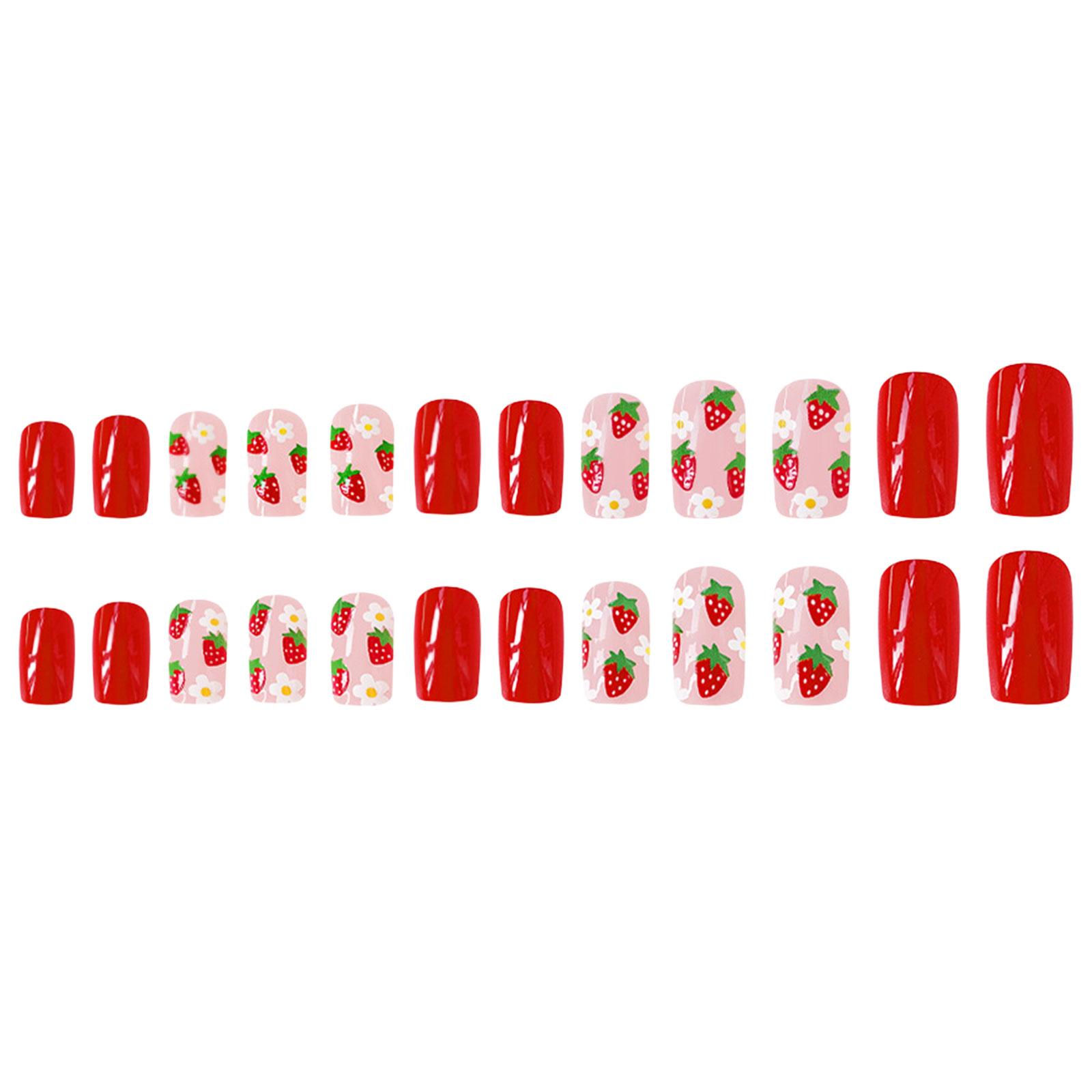 

24 шт. съемные накладные ногти клубника цветок полное покрытие накладные ногти короткие накладные ногти для женщин