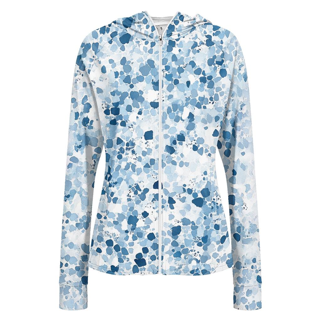 Women's Lightweight Zip Up Hooded Jacket with Pockets Long Sleeve Printed Sun Protection Outerwear for Outdoor Activities