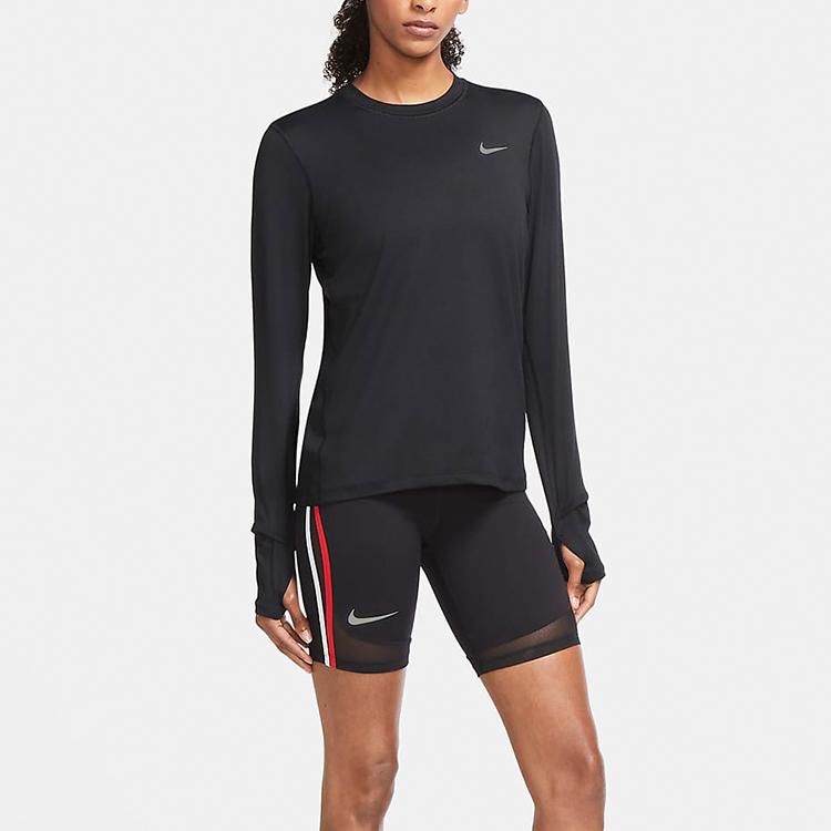 Nike Sports Running Crew Neck Long Sleeve T-Shirt Women Tops Black CU3278-010