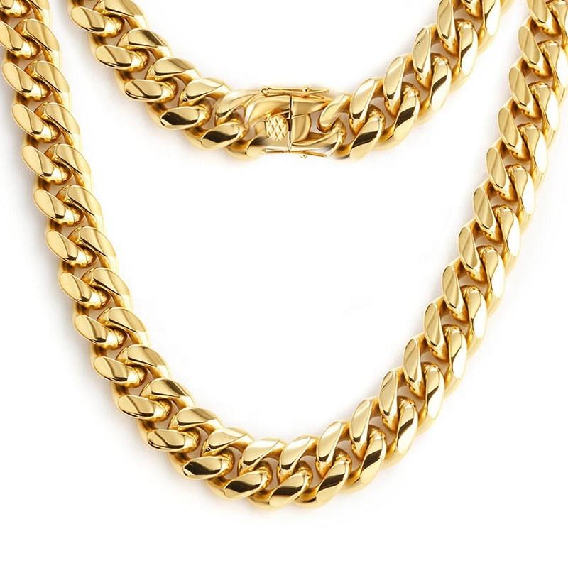 Fashionable Hip Hop Accessory Punk Versatile Gold Plated Polished Cuban Chain Stainless Steel Trendy Unisex Necklace