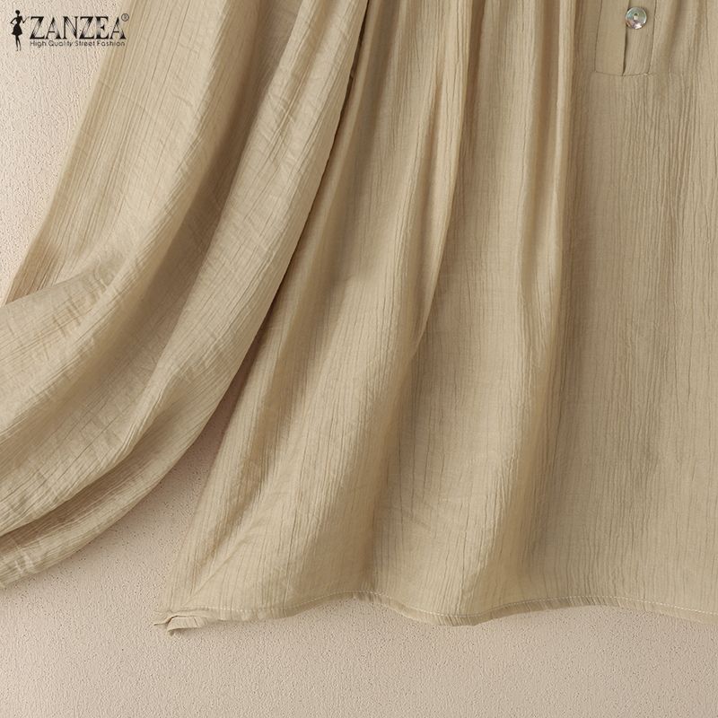 ZANZEA Women Casual Round Neck Solid Color Long Sleeve Cover Up Blouse