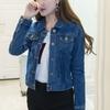 Damen Kurze Jeansjacke Slim Umlegekragen Langarm Knopfleiste Denim Oberbekleidung