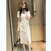 French elegant style fashion polka dot short-sleeved dress new temperament V-neck waist and thin medium and long dress