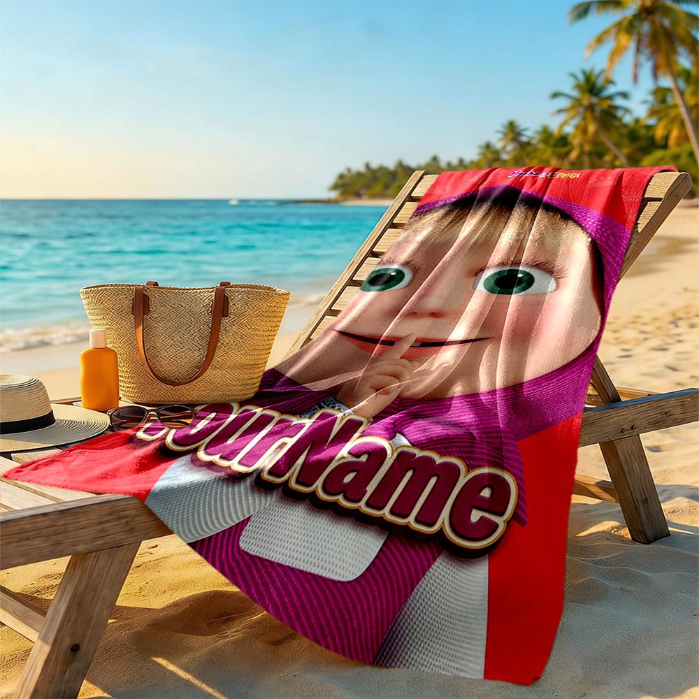 Masha Bear Customized Name Beach Towel Soft Durable Quick-Dry For Beach Bathroom Outdoor Swimming Pool Camping Picnic Yoga Diving Vacation Accessories