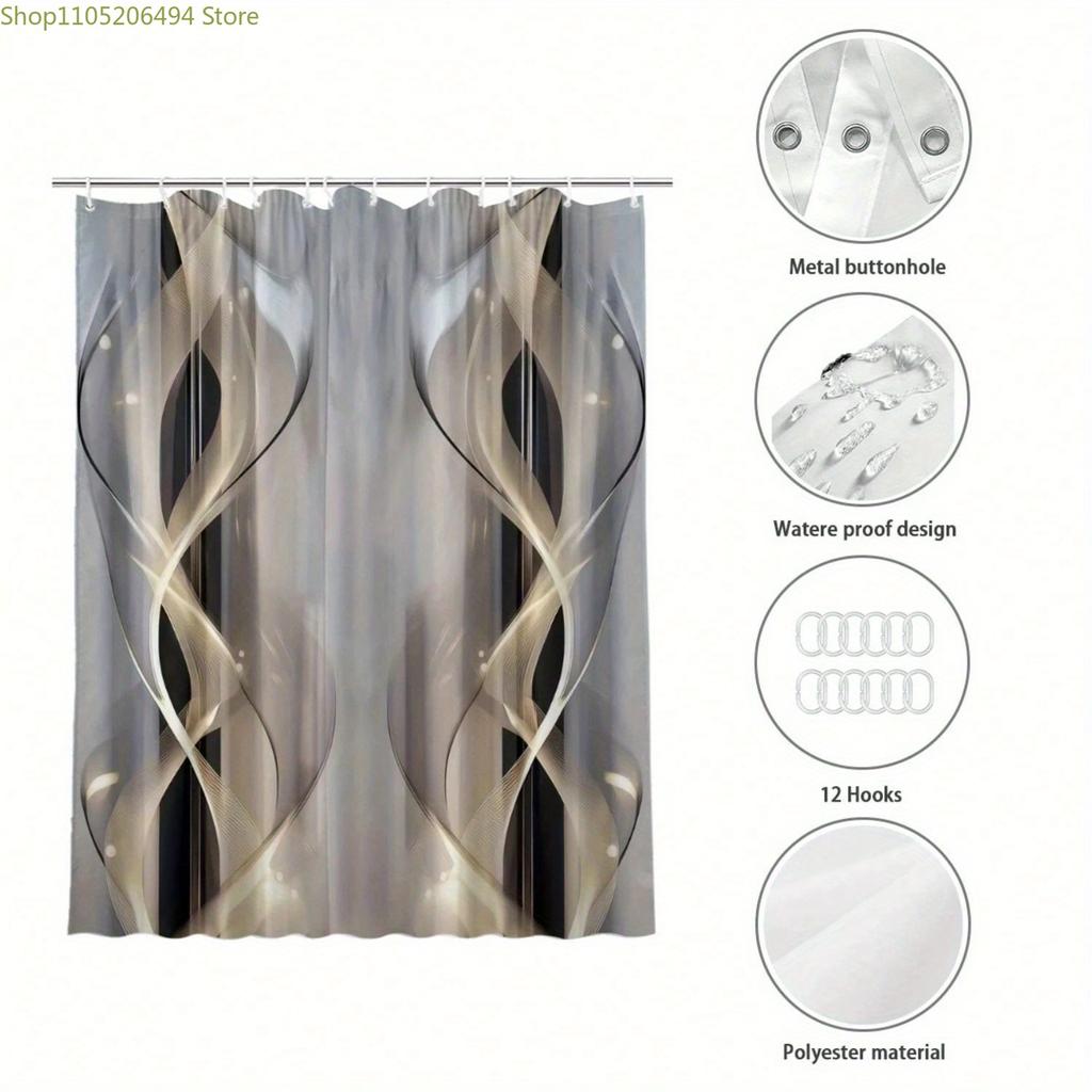 1pc Black and Gray Line Pattern Shower Curtain, Bathroom Decor and Accessories, Home Decor Printed Curtain, Bathroom Divider
