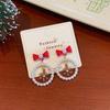 Boucles d'oreilles Stud Festives d'Hiver Dessin Animé Père Noël & Bonhomme de Neige avec Nœud pour Femmes - Bijoux de Fête à Aiguille Argentée