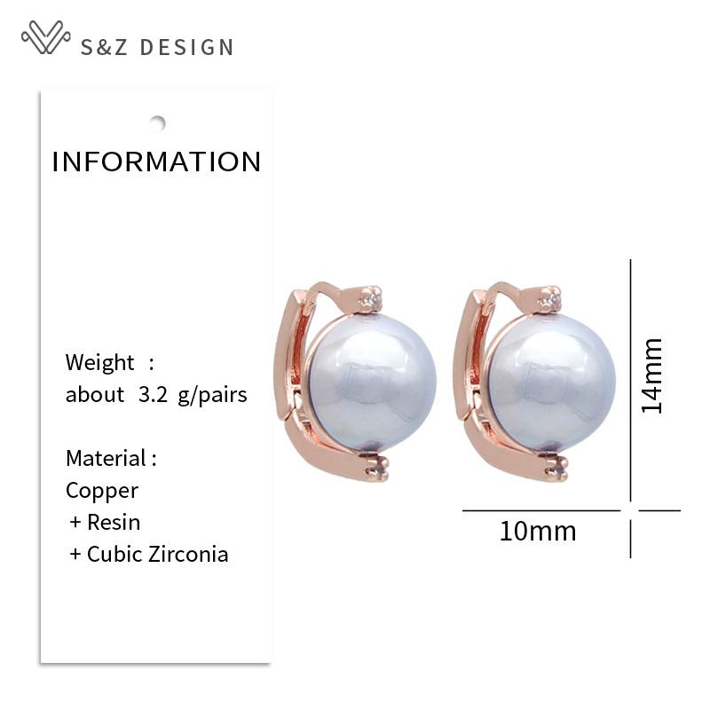 Mote Runde Simulert-perle Dråpeøreringer For Kvinner Bryllup Rose Gull Farge Cubic Zirconia Smykker Eardrop