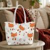 Cute Fox Pattern Tote Bag Casual Portable Daily Use Shoulder Bag Women Fashion Shopping Handbag