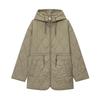 Womens Hooded Quilted Jacket Winter Streetwear Loose Fit Brown Green Solid Color Long Sleeve Mid-Length Coat