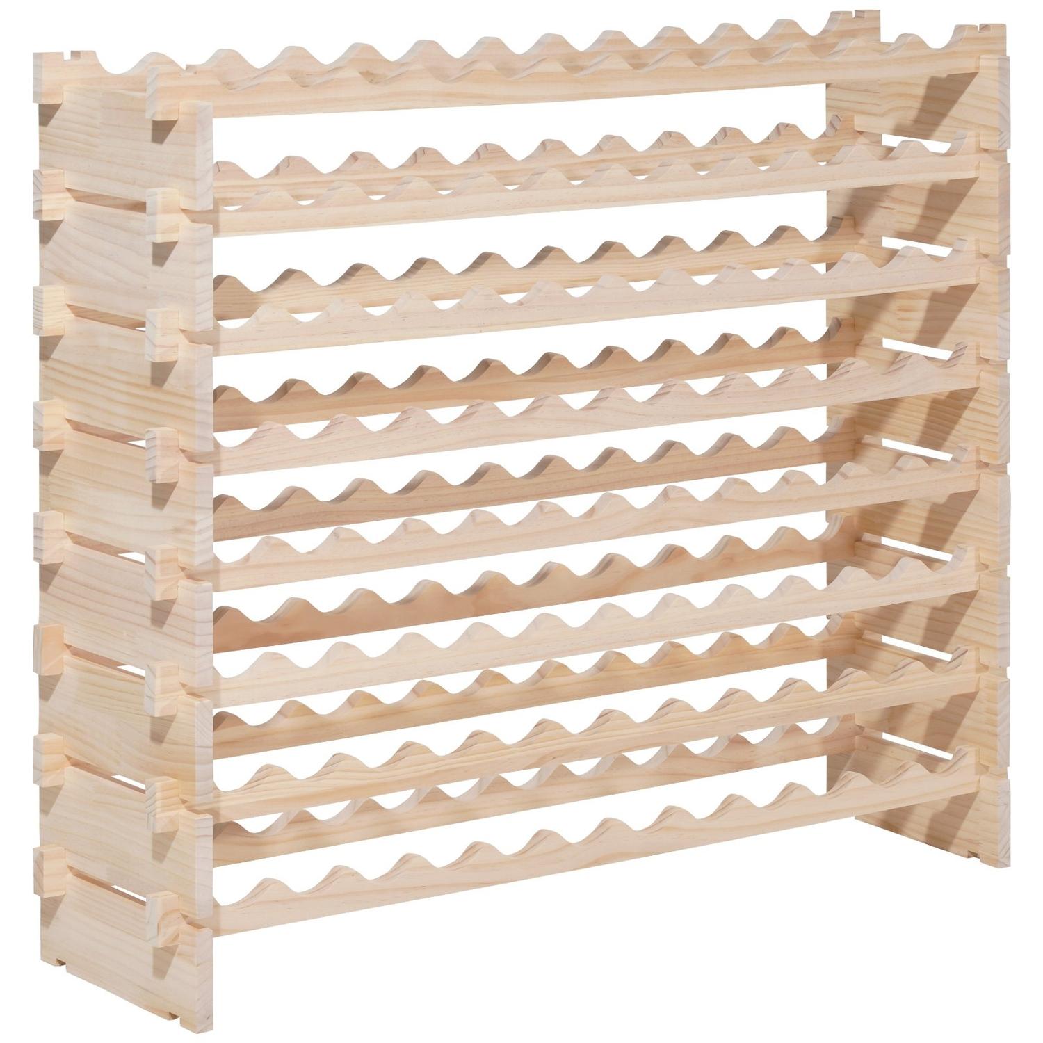 96 Flaschen Stapelbares Modulares Weinregal, 8-stöckiger Flaschenhalter, Freistehendes Weinlagerregal aus Massivholz für Pinot Noir Flaschen, Für Küche,