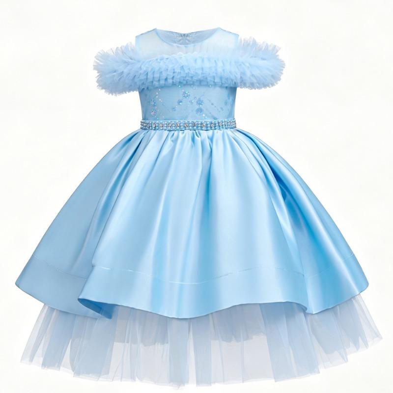 Girls Long Tulle Dress Princess Party Performance Gown