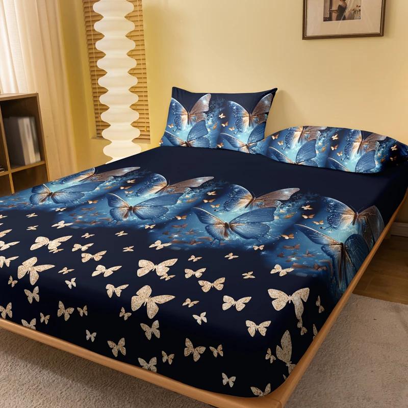 

1 Simple modern butterfly printed matte Fitted Sheet bedroom printed bed cover bedding (excluding pillowcases) 90x200x25cm