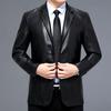 2025 New Men's Slim-Fit Casual Leather Jacket with Suit Collar - Middle-Aged Korean-Style Dad's Coat