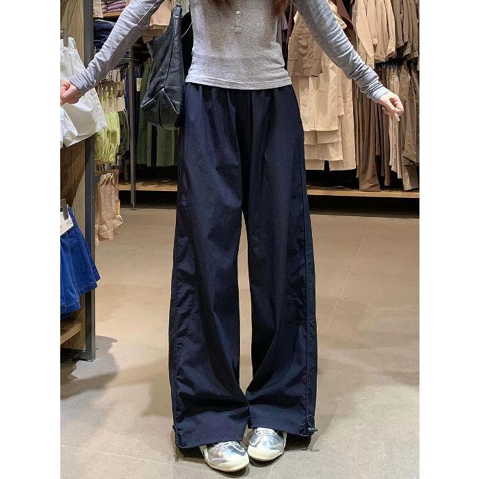 

Women s Navy Blue Sporty Wide-Leg Summer Trousers Large темно-синий