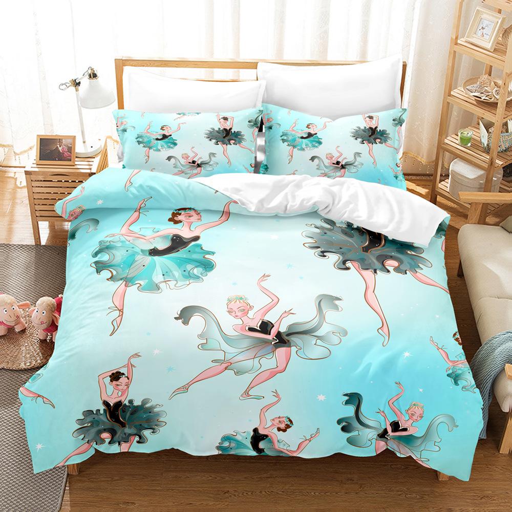 3D souprava ložního prádla pro dívčí pokoj Taneční dívčí povlak na peřinu 2/3dílný dárek k narozeninám AU140 * 210 v plné velikosti mikrovlákno Rychleschnoucí měkký bytový textil