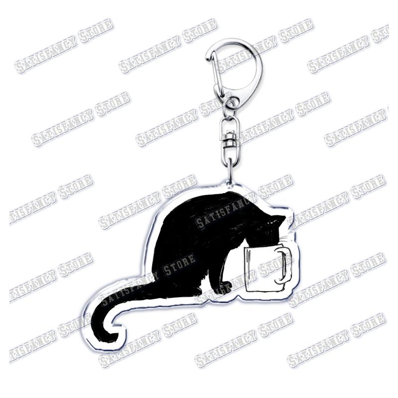 Cute Kawaii Little Black Cat Acrylic Keychains Funny Pet Kitty Keyring for Accessories Bag Pendant Key Chain Jewelry Fans Gifts