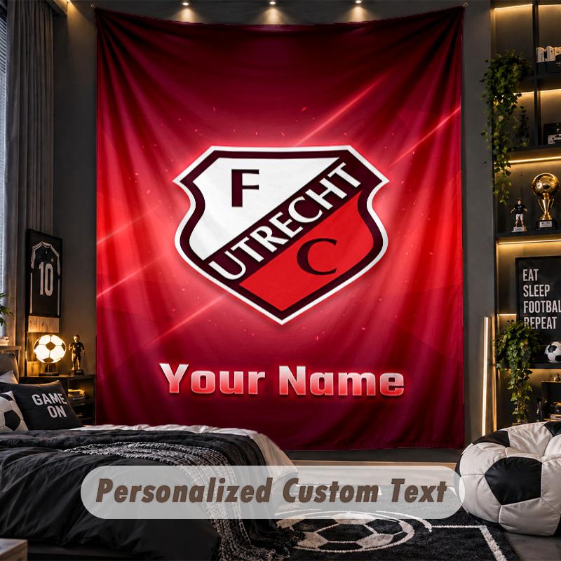 Tapiserie FC Utrecht Vlastní jméno Text Personalizovaná nástěnná závěsná tapiserie Domácí dekorace na zeď